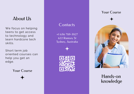 Ontwerpsjabloon van Brochure van Advertentie voor technische cursussen met student met rugzak