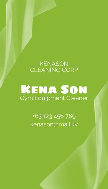 Platilla de diseño Gym Equipment Cleaner Contacts Business Card US Vertical