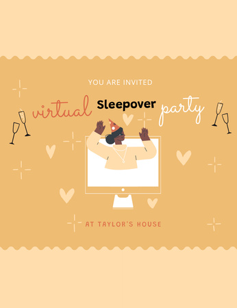 Анонс виртуальной вечеринки с ночевкой Invitation 13.9x10.7cm – шаблон для дизайна