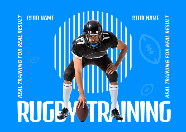 Rugby Training in a Club Blue Postcard Design Template