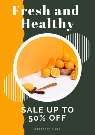 Platilla de diseño Fresh Oranges On Table Sale Offer Poster