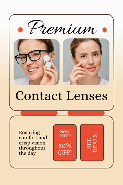 Offer Premium Lenses at Half Price Pinterest Design Template