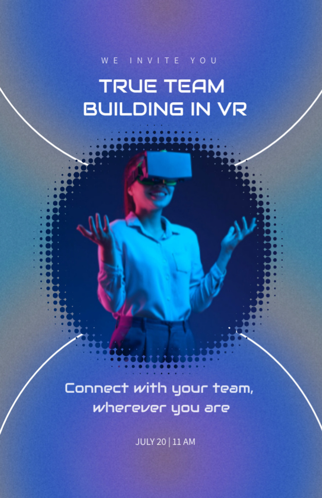 Platilla de diseño Virtual Team Building Event Announcement with Woman in Headset Invitation 5.5x8.5in