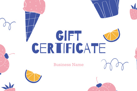 Designvorlage Gift Card with Ice Cream and Fruits für Gift Certificate
