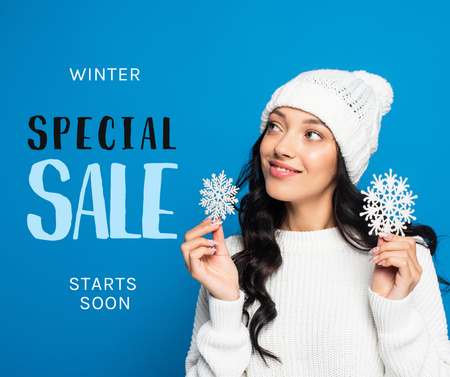 Winter Sale Ad with Woman Facebookデザインテンプレート
