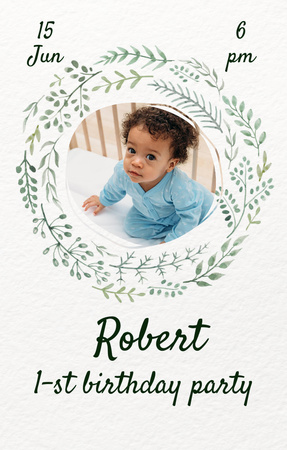 First Birthday Party Of Little Boy Invitation 4.6x7.2in Design Template