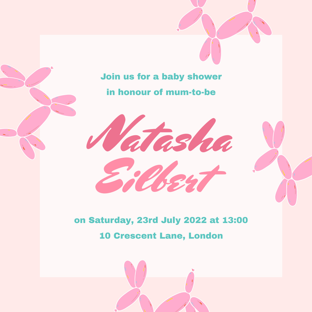 Cute Baby Shower Invitation with Animal Instagramデザインテンプレート