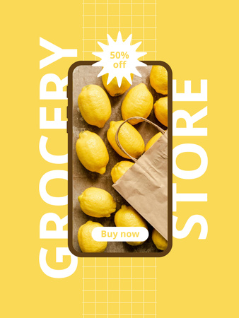 Fresh Lemons Sale Offer In Grocery Poster US Design Template