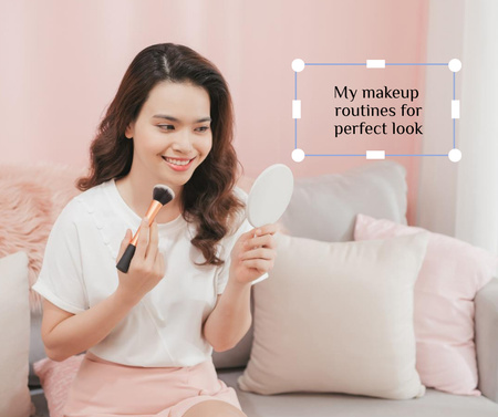 Plantilla de diseño de Girl with Mirror applying Makeup Facebook 