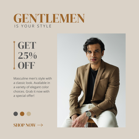 Template di design annunci di moda con l'uomo in abito elegante Instagram