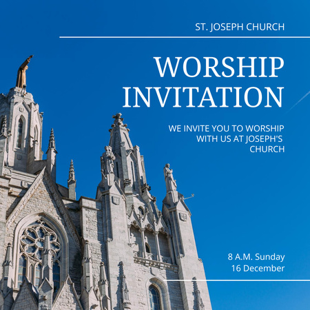 Worship Announcement with Beautiful Cathedral Instagram Design Template
