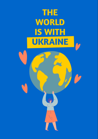 The World is With Ukraine Woman Holding Earth Globe Flyer A7 Design Template