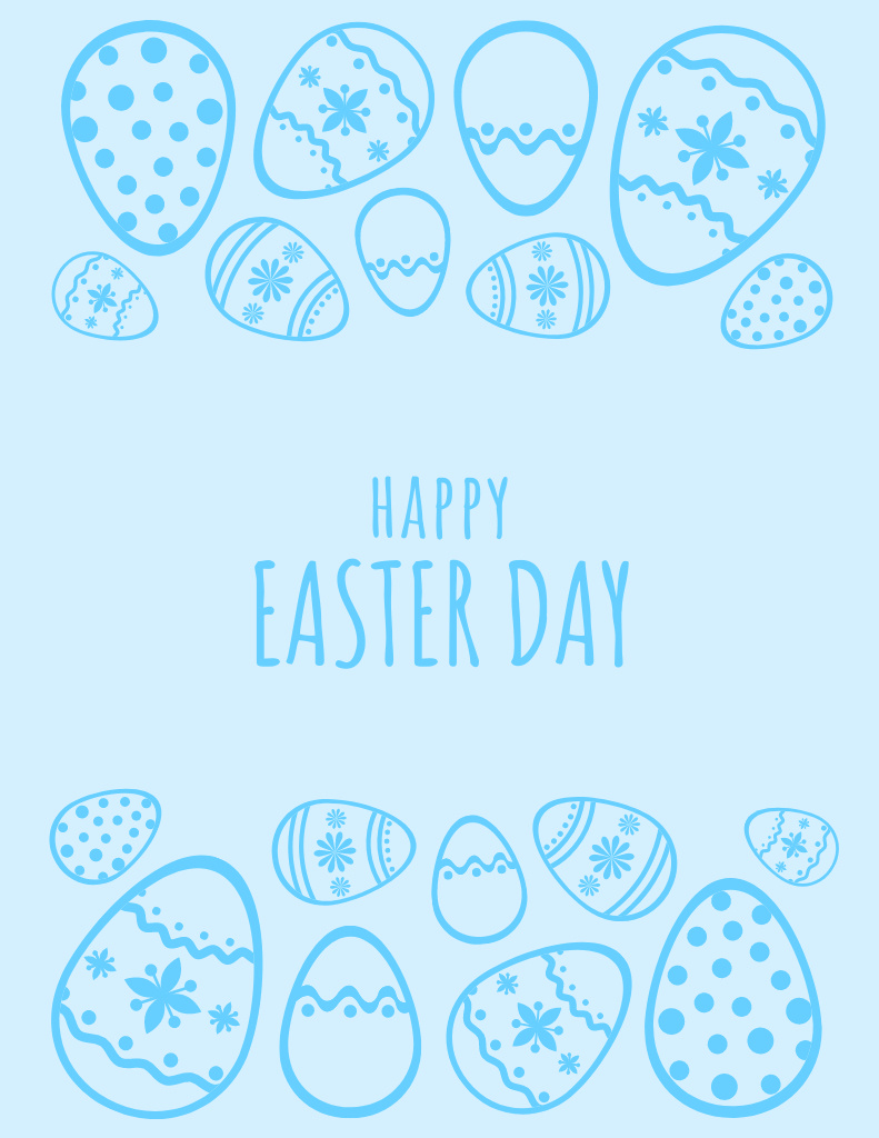 Designvorlage Easter Holiday Greeting with Illustration of Blue Eggs with Ornaments für Flyer 8.5x11in