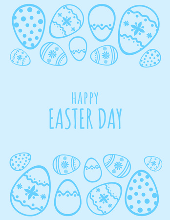 Ontwerpsjabloon van Flyer 8.5x11in van Easter Holiday Greeting with Illustration of Blue Eggs with Ornaments