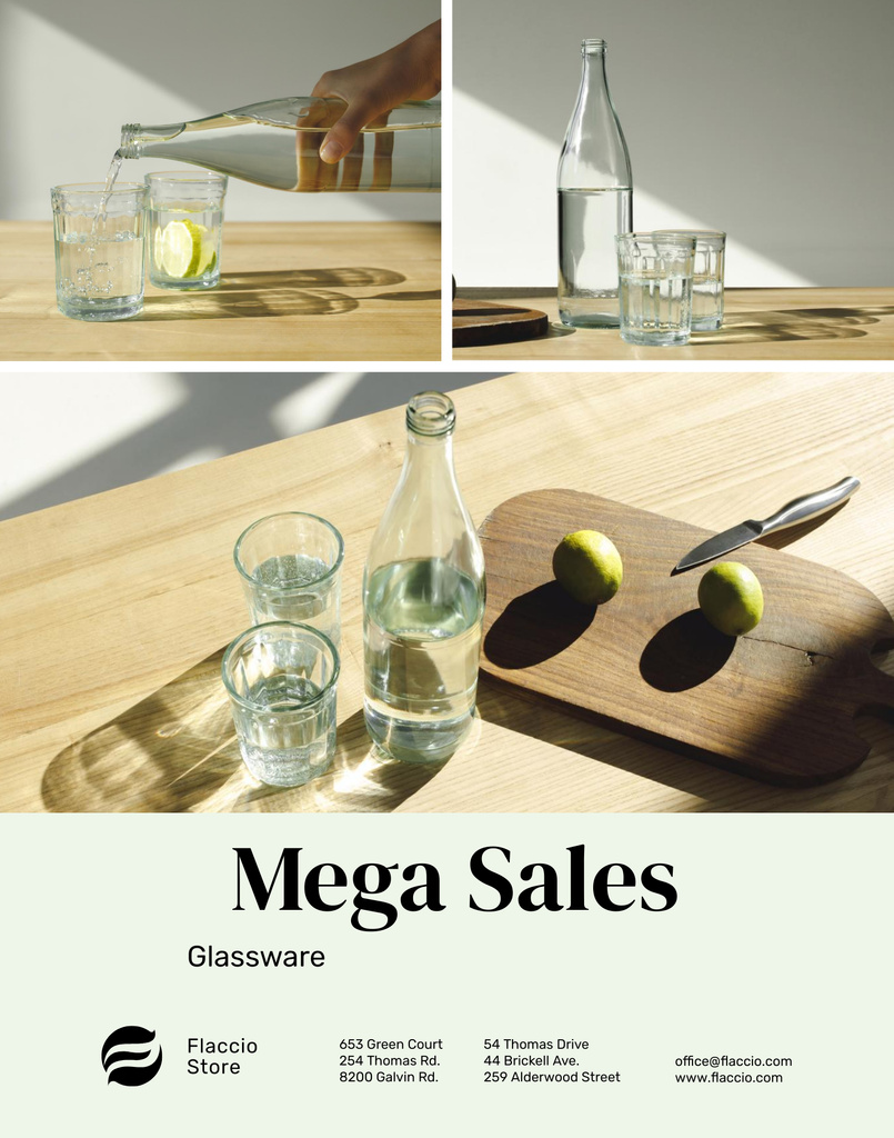 Designvorlage Kitchenware Sale Collage with Jar and Glasses with Water für Poster 22x28in