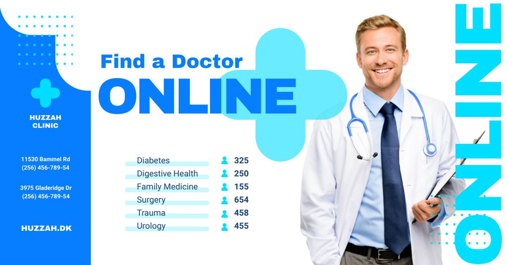 Clinic Promotion Smiling Doctor with Stethoscope Facebook AD Tasarım Şablonu
