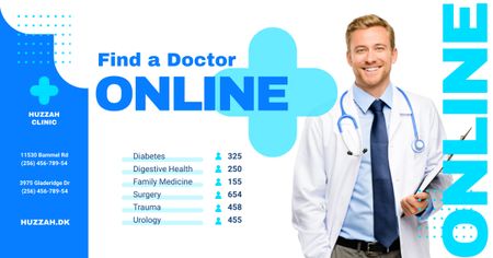 Clinic Promotion Smiling Doctor with Stethoscope Facebook AD Design Template