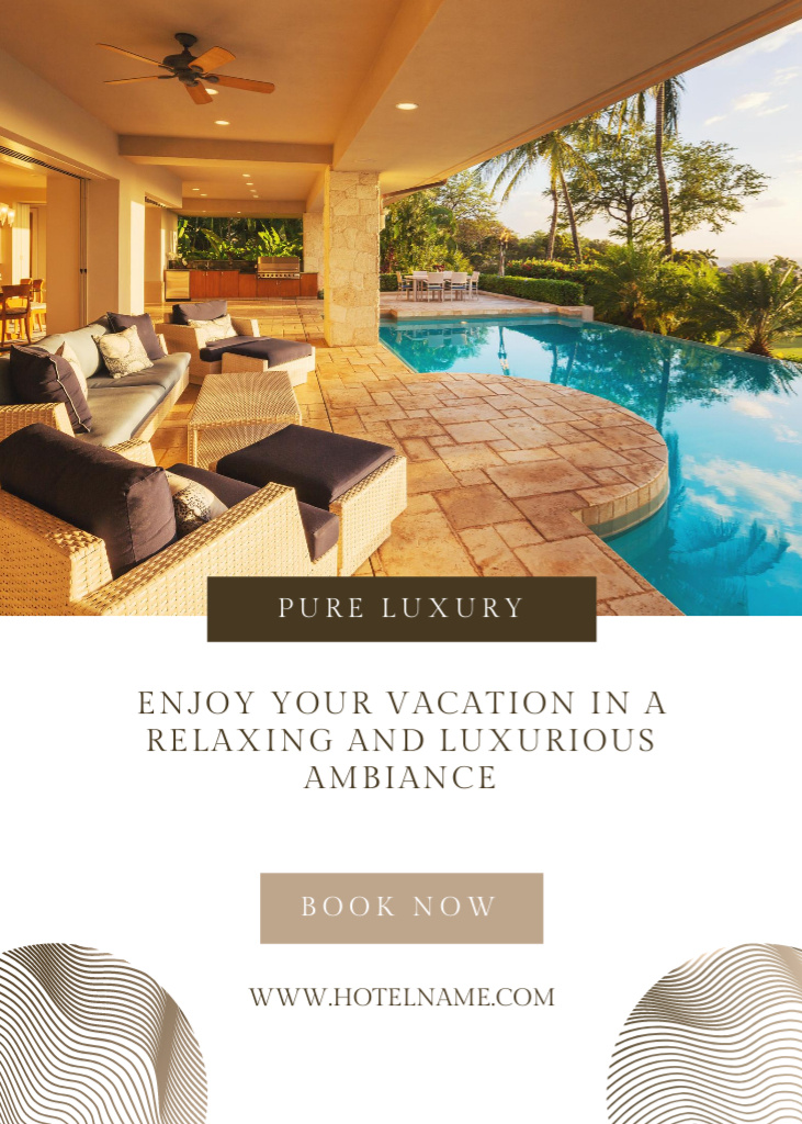 Ontwerpsjabloon van Postcard 5x7in Vertical van Vacation in Luxury Hotel with Pool