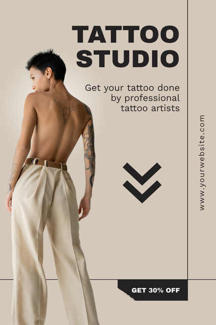 Designvorlage Tattoo Master Service In Studio With Discount für Pinterest