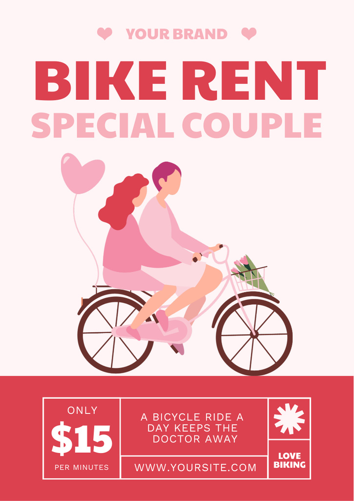 Romantic Tour by Rental Bicycle Poster A3 Πρότυπο σχεδίασης