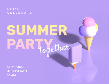 Summer Party Announcement With Ice Cream Invitation 13.9x10.7cm Horizontal Modelo de Design