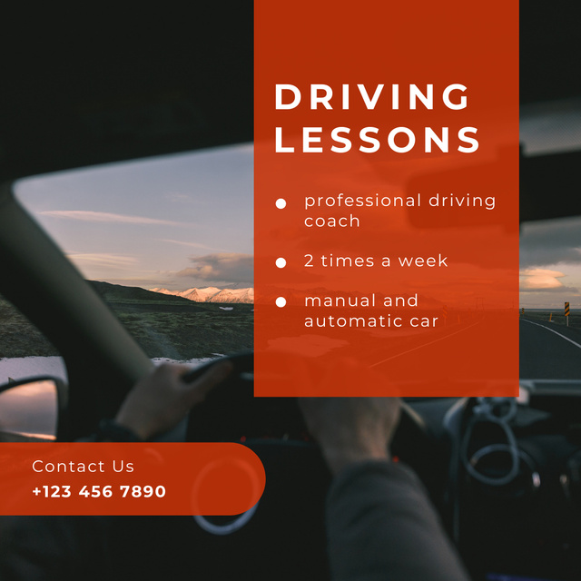 Professional Driving Coach Services Offer In Red Instagram Šablona návrhu
