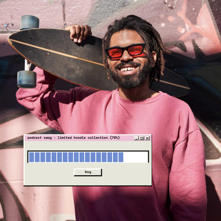 Podcast Ad with Hipster holding Skateboard Instagram Design Template