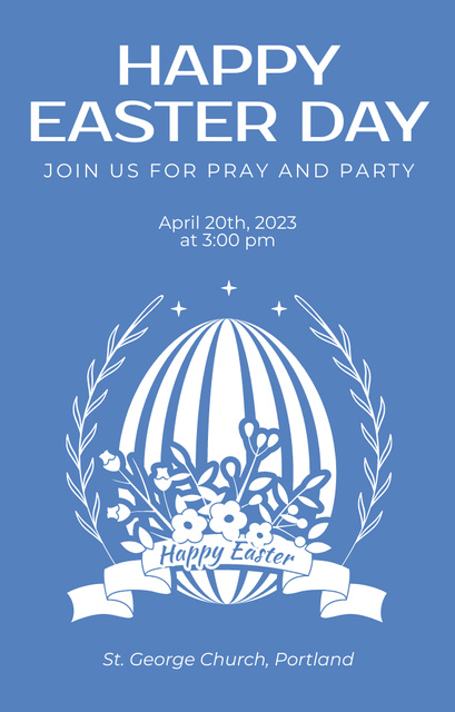 Cute Illustration of Happy Easter Day in Blue Invitation 4.6x7.2in Design Template