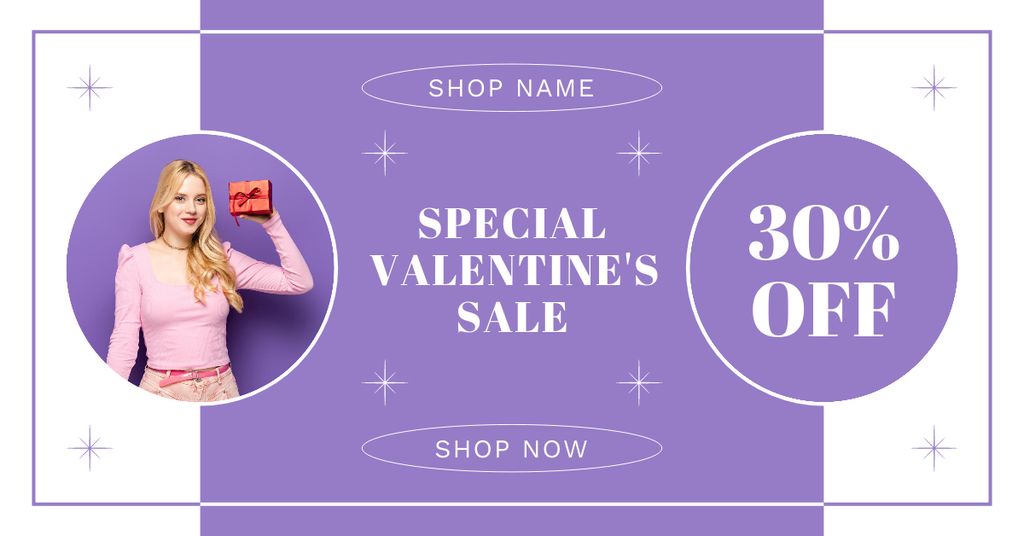 Valentine's Day Sale with Attractive Young Blonde Woman Facebook AD Design Template