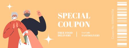 Delivering Food to Self-isolate Elderly Couple or Quarantine Coupon Design Template