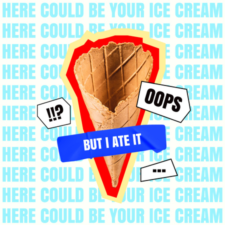 Funny illustration of Waffle Cone without Ice Cream Instagram Design Template