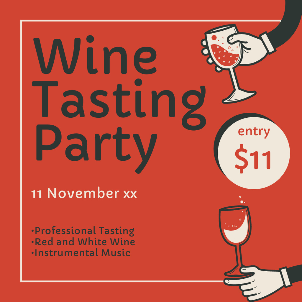 Plantilla de diseño de Wine Tasting Party Announcement with Entrance Price Instagram AD 