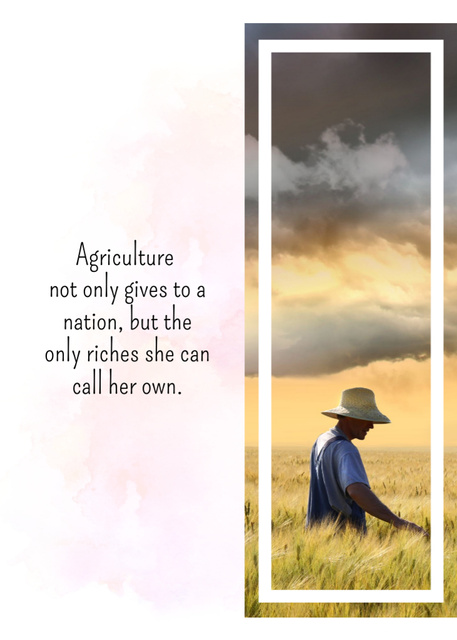 Plantilla de diseño de Quote About Agriculture with Farmer In Field Postcard 5x7in Vertical 