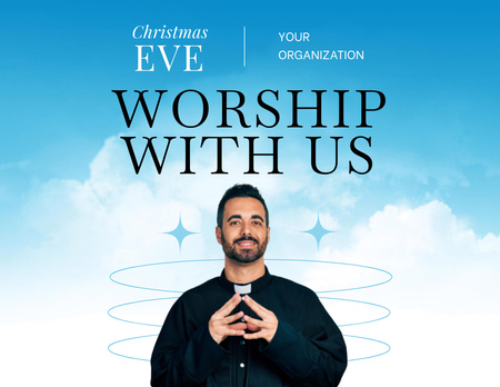 Christmas Holiday Worship Announcement with Priest Flyer 8.5x11in Horizontal Design Template
