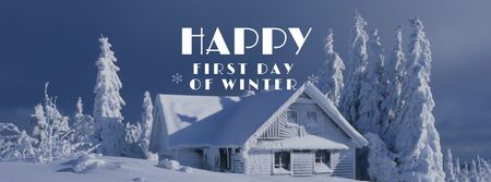 primeiro dia de inverno saudação com snowy house Facebook cover Modelo de Design