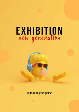 Exhibition Announcement with Sculpture in Sunglasses Poster Design Template