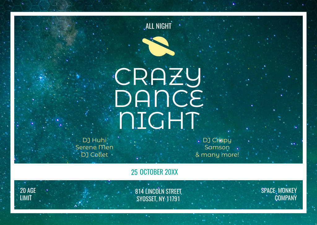 Awesome Party Dance Night with Starry Sky Flyer A6 Horizontal Design Template