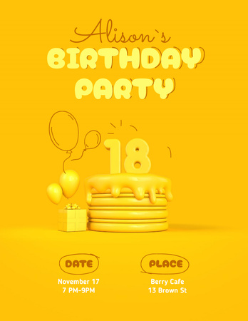 Yellow Birthday Party Announcement Poster 8.5x11in Design Template