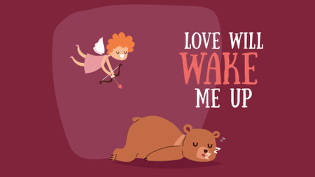 Designvorlage Valentinstag-Amor schießt Pfeil im schlafenden Bären für Full HD video