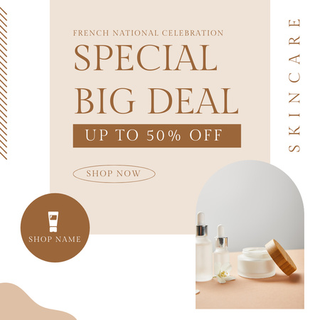 Skincare Discount Offer with Cosmetic Jars Instagram Design Template
