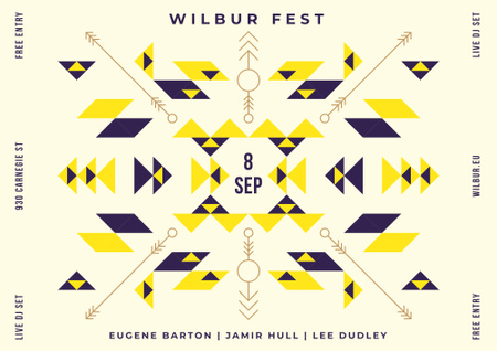 Plantilla de diseño de Anuncio de festival de música encantador con patrón étnico geométrico Poster B2 Horizontal 