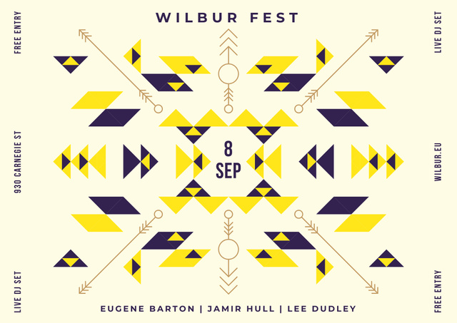Lovely Music Fest Announcement with Geometric Ethnic Pattern Poster B2 Horizontal Modelo de Design