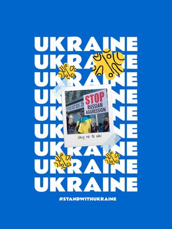 Phrase about Russian Aggression Against Ukraine in Blue Poster US Design Template