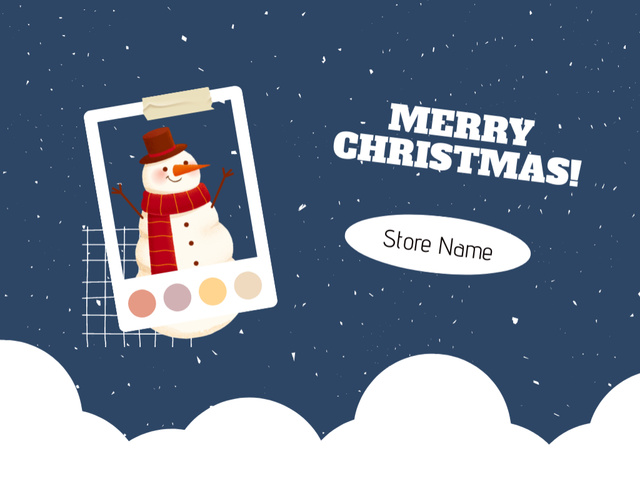 Christmas with Happy Snowman in Frame Postcard 4.2x5.5in Design Template