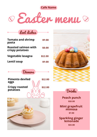 Húsvéti étkezési ajánlat tojással az édes tortán Menu tervezősablon