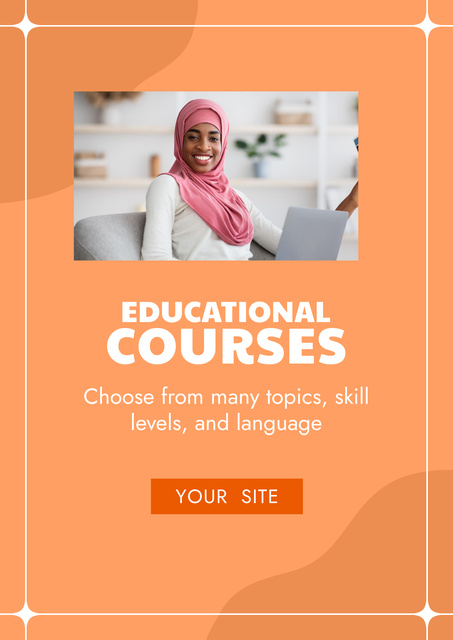 Educational Courses Announcement with Woman using Laptop Poster Design Template