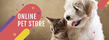 Pet Store ad with Cute Kitten And Dog Facebook cover Design Template