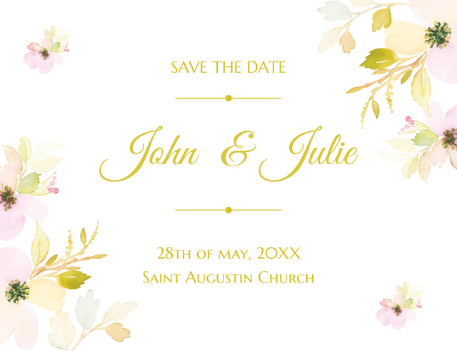 Platilla de diseño Wedding Celebration Announcement with Watercolor Flowers Thank You Card 5.5x4in Horizontal