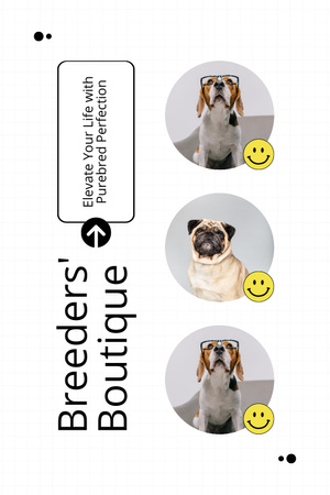 Designvorlage Züchter-Boutique-Anzeige mit lustigen Hunden für Pinterest
