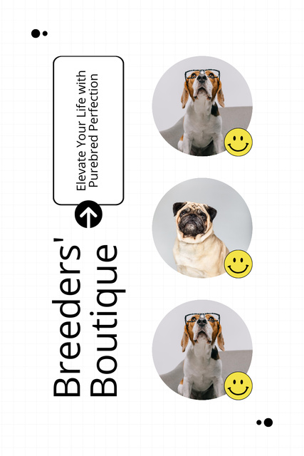 Designvorlage Breeder's Boutique Ad with Funny Dogs für Pinterest